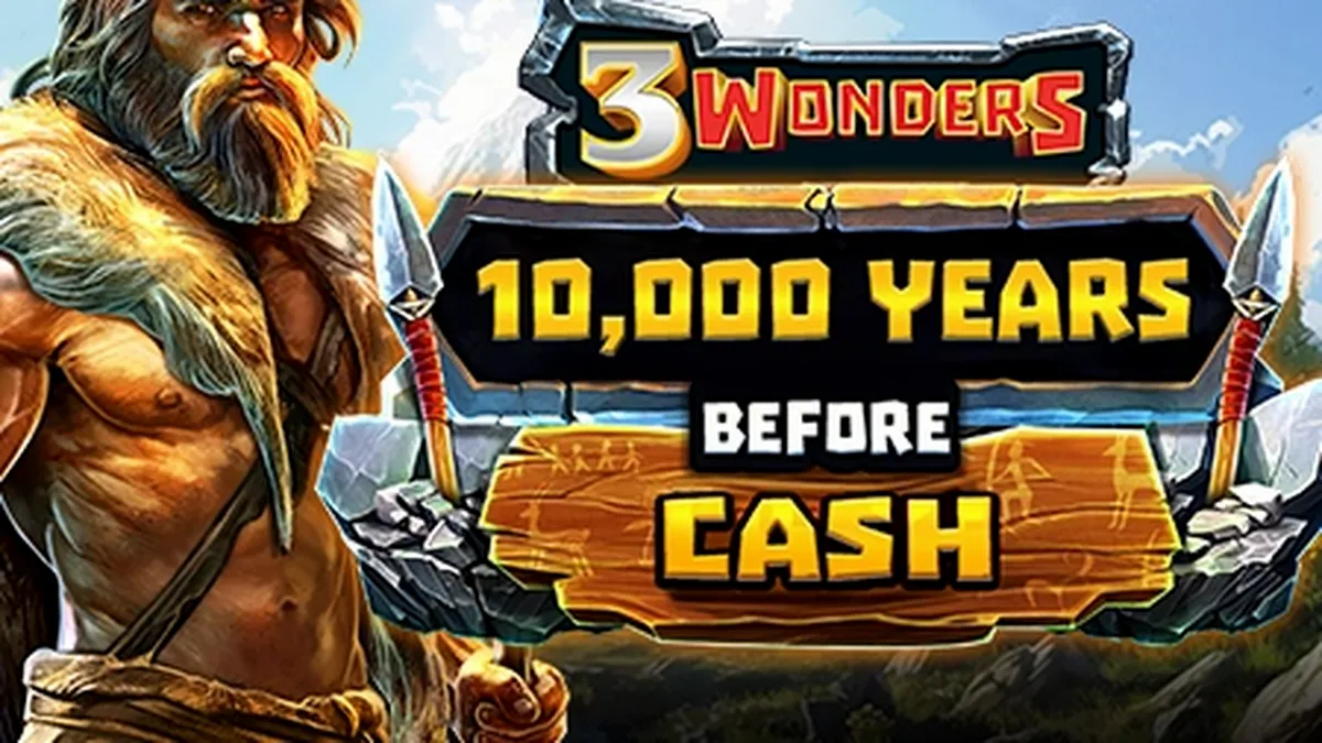 Tampilan visual slot 10,000 Years Before Cash dengan latar belakang prasejarah